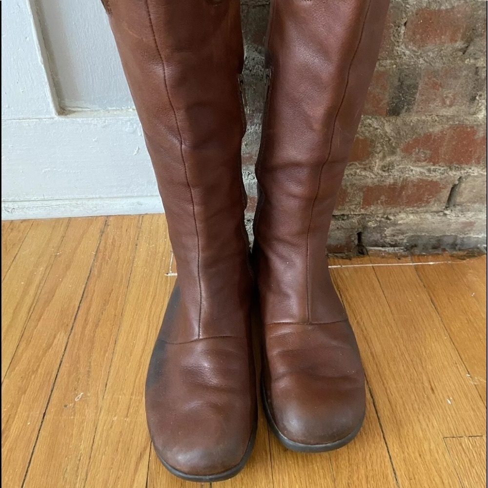 Bogs Womens Alexandria Tall Leather Boots Brown Block Heel Side Zipper Size 10